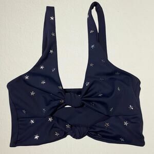 Navy blue sports bra with star studs, twist knot cutout, Beach Riot Sport